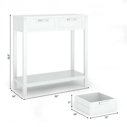 2 Drawers Accent Console Entryway Storage Shelf-White