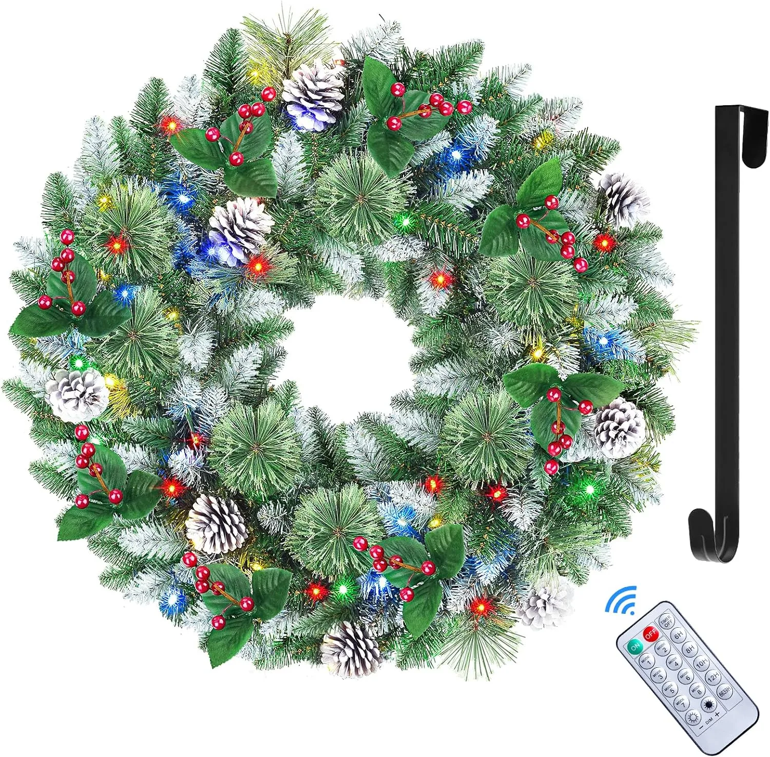 24 Inch Snow Prelit Artificial Christmas Wreath