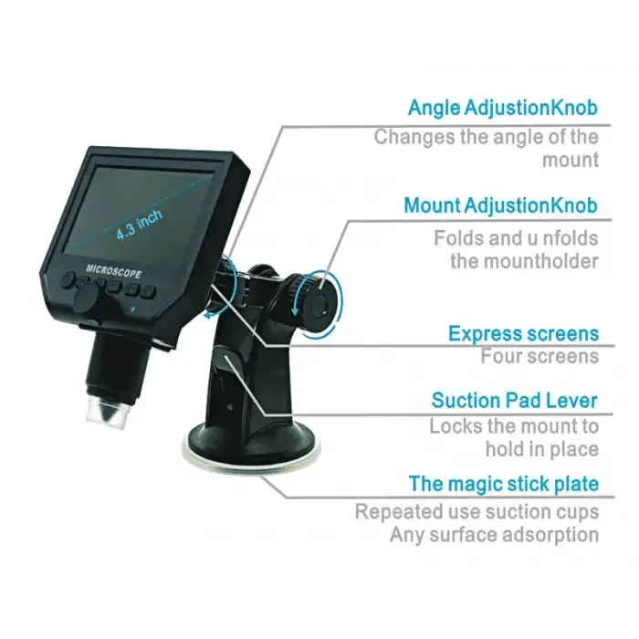 3.6MP 600X HD Digital Electronic Microscope with 4.3" LCD Display