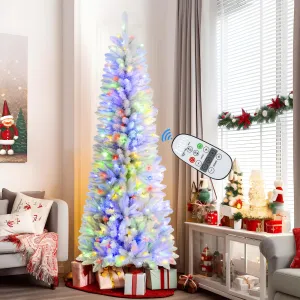 4ft Prelit Warm White & Multi-Color Lights Artificial Hinged Pencil Christmas Tree with Remote Control