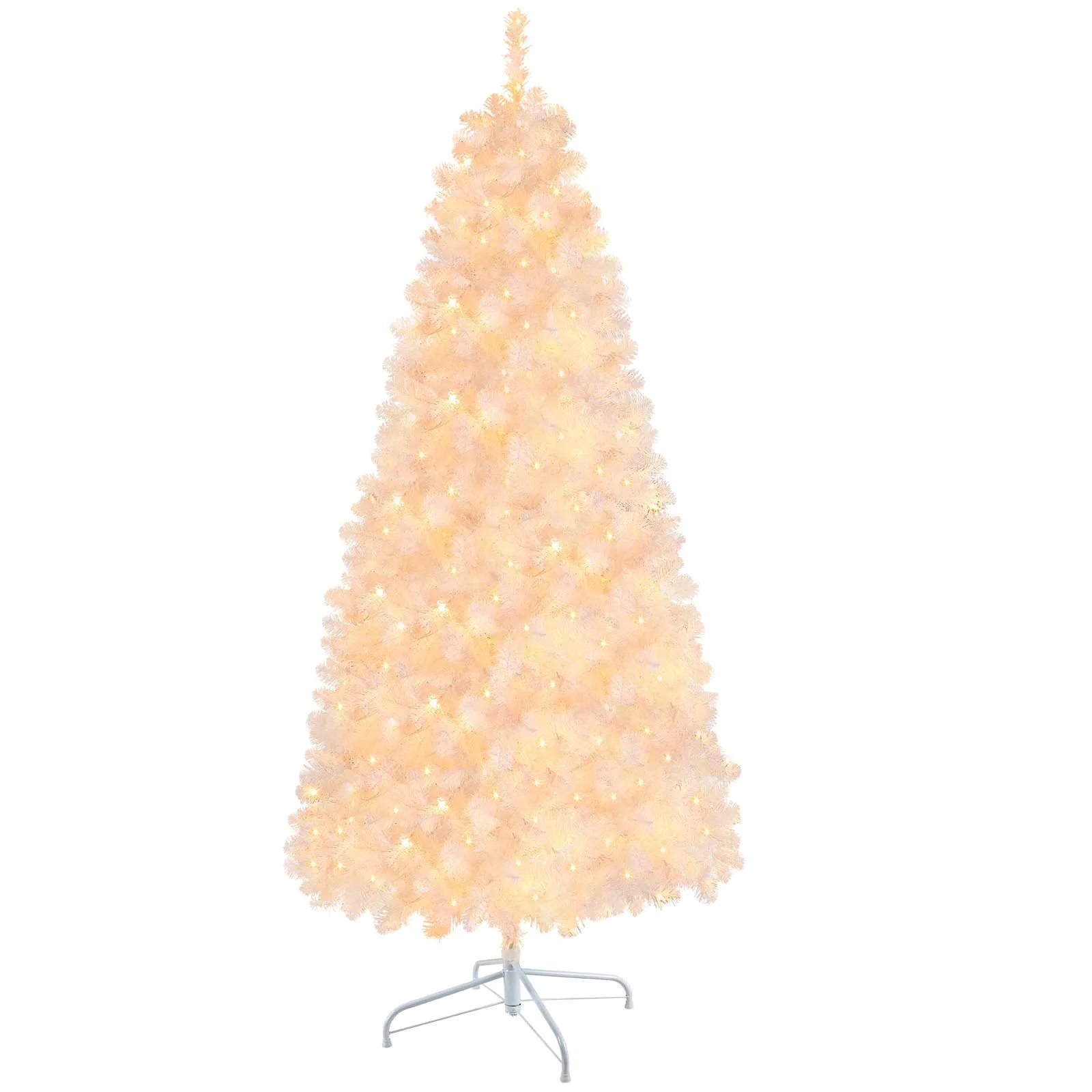 6ft Prelit 250 Warm Light Lights 785 Branch Premium Artificial Hinged Christmas Tree-White