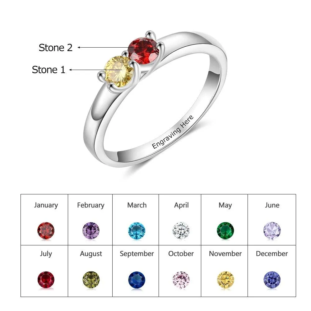 925 Sterling Silver Ring Two Birthstone Wedding Band