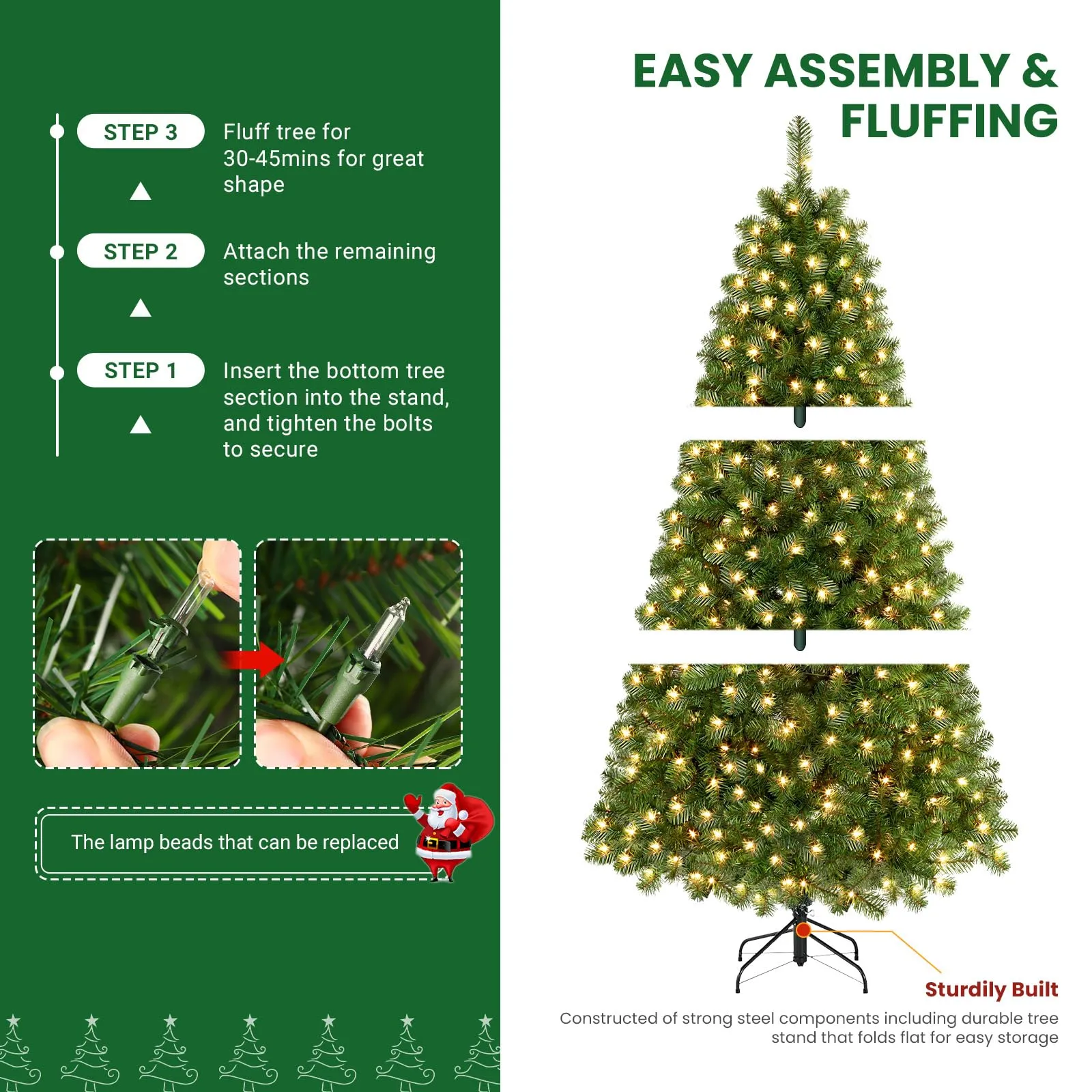 9ft Prelit Premium Artificial Hinged Christmas Tree with Warm White Lights