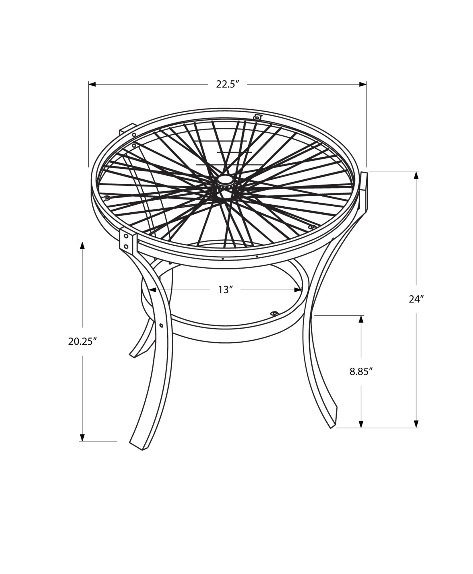 Accent Table - 22"Dia / Black With Tempered Glass