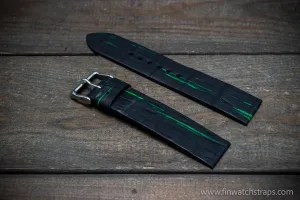 Alligator watch strap, Black matte with neon paint, handmade in Finland, French Croco