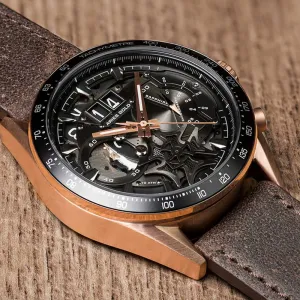 ARIES GOLD CHRONOGRAPH JOLTER ROSE GOLD STAINLESS STEEL G 7008 RG-BK BROWN LEATHER STRAP MEN'S WATCH