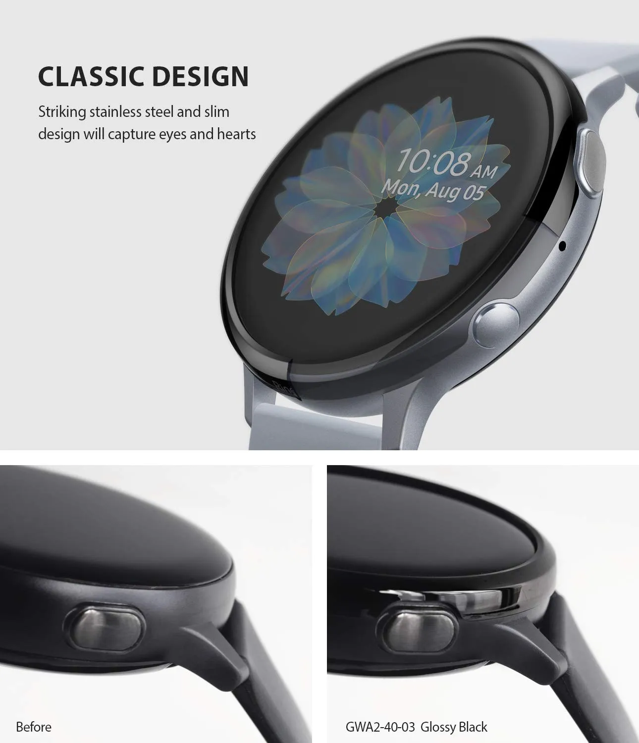 Bezel Styling Cover for Galaxy Watch Active 2 40mm (2019) - Glossy Black (GW-A2-40-03) [Stainless Steel]