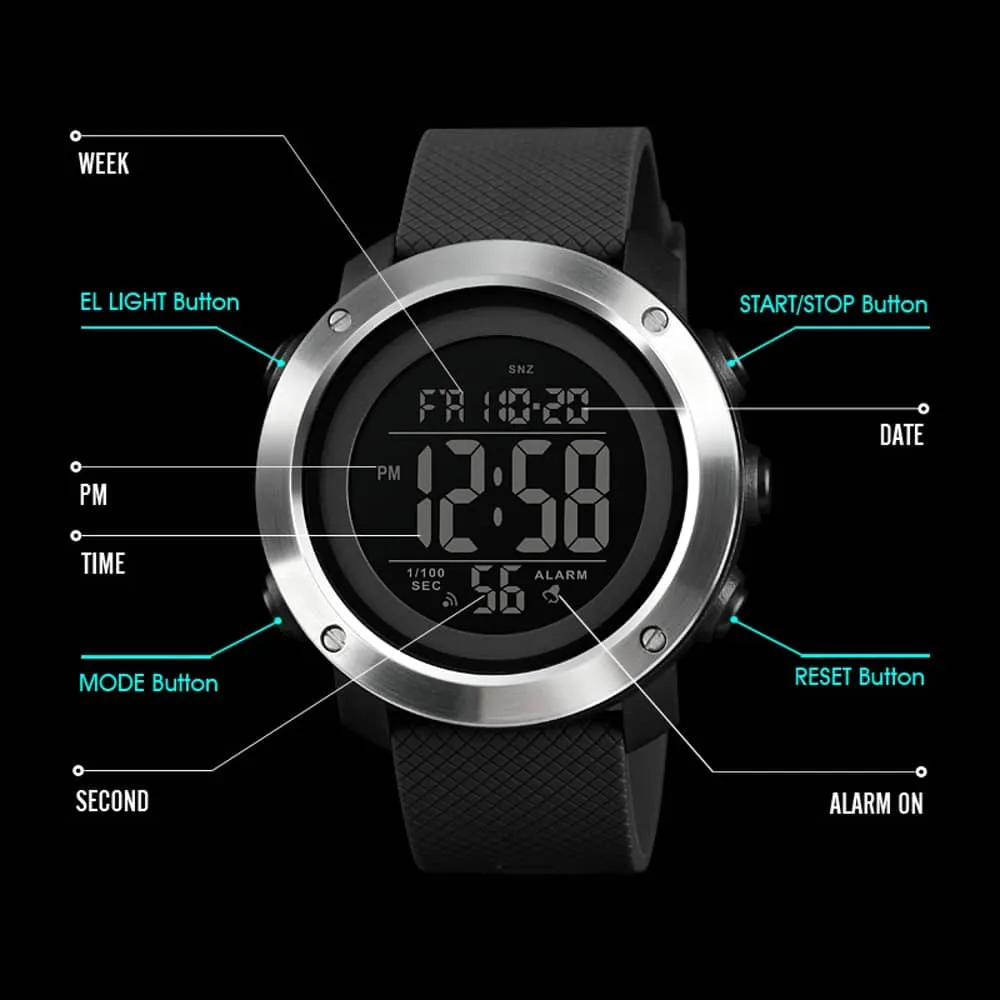 Big Digital Watch for Men with 5ATM Waterproof Luminous Stopwatch Alarm Date Week Display