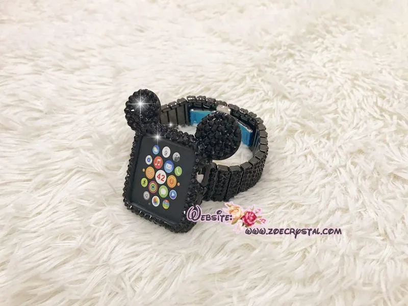 Bling Apple Watch Black Swarovski Case/ Protector / Cover with a White/Black Rhinestone iWatch Band / Strap