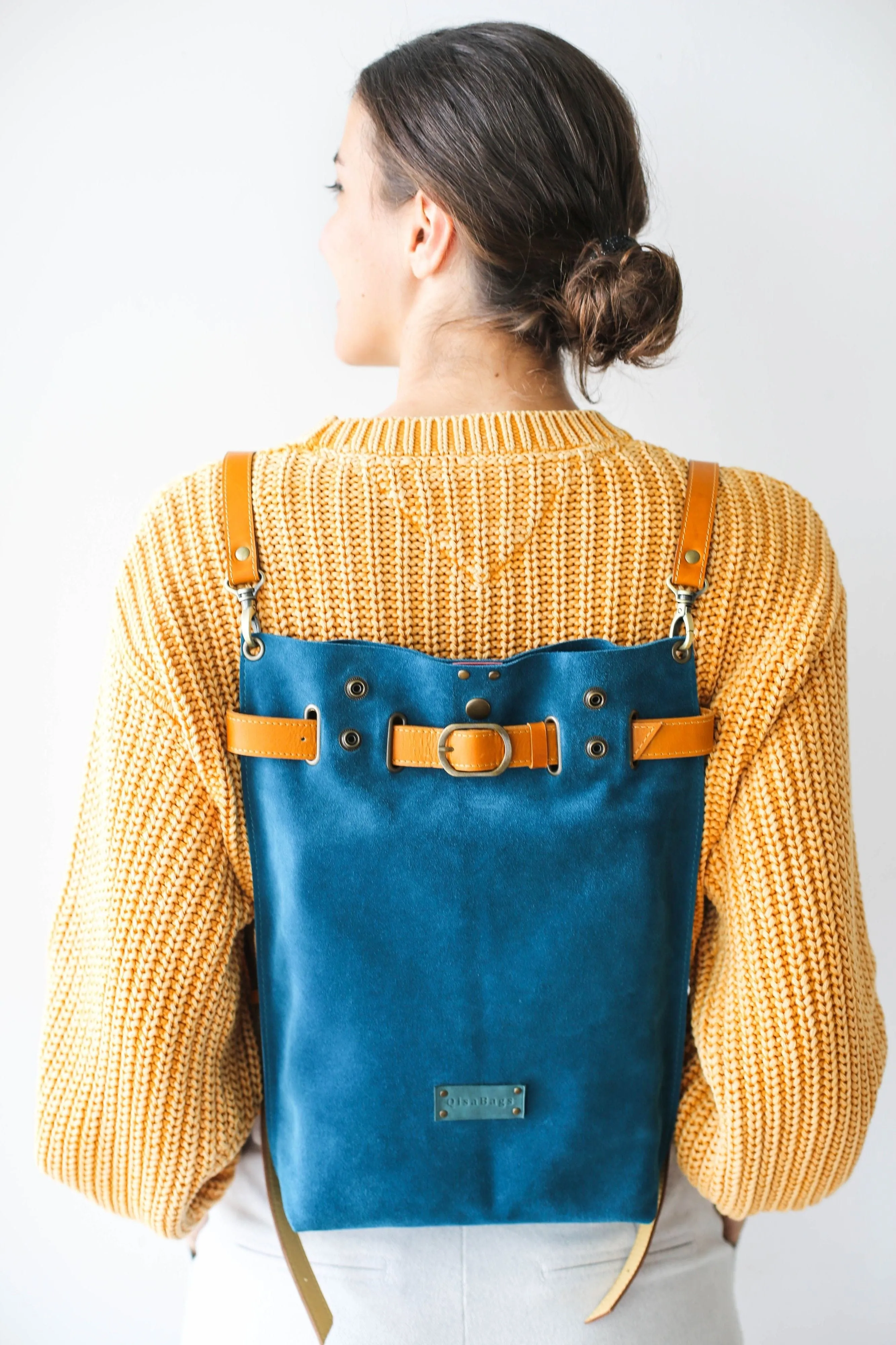 Blue Suede Backpack Purse - Handbag