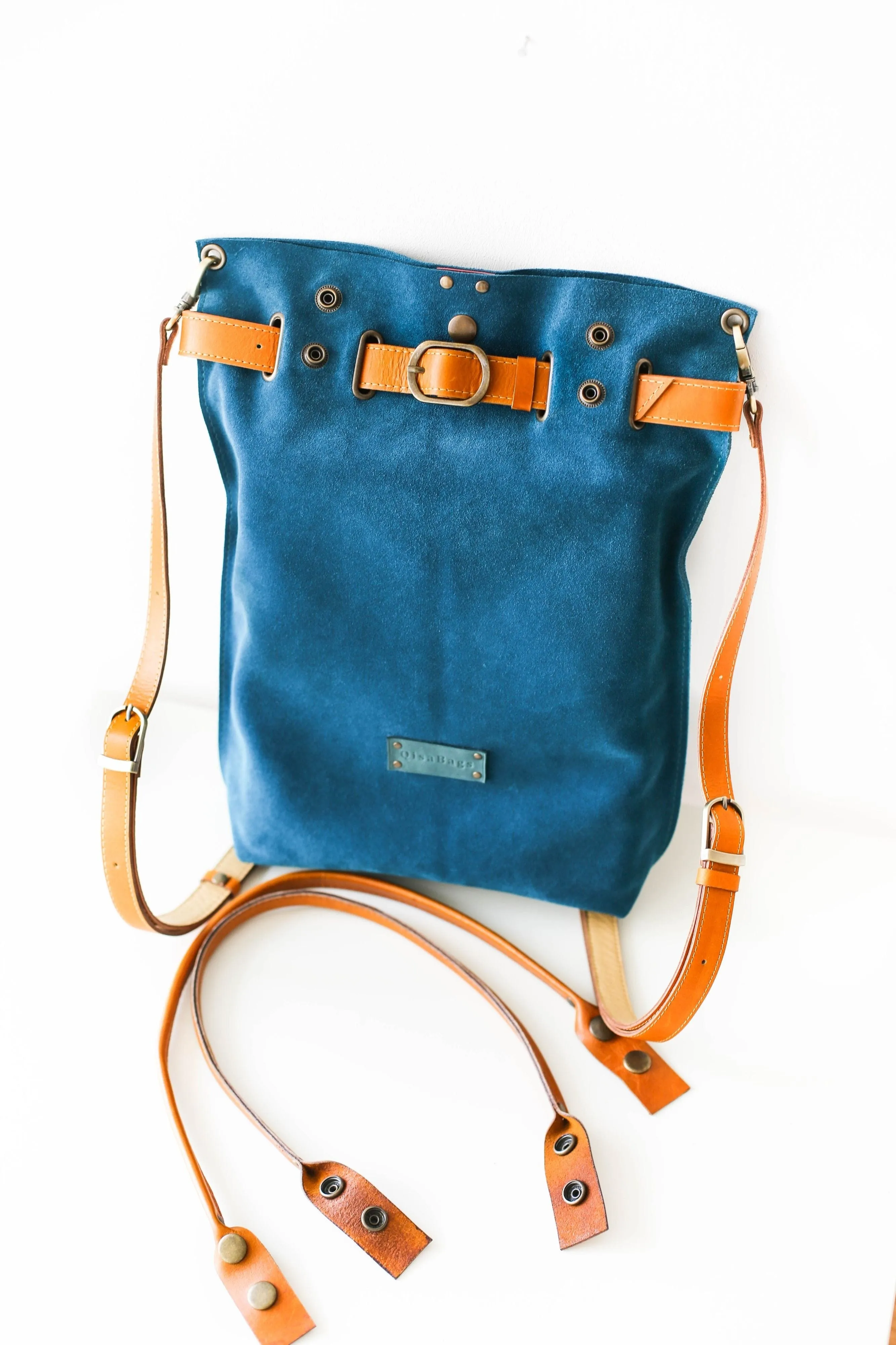 Blue Suede Backpack Purse - Handbag