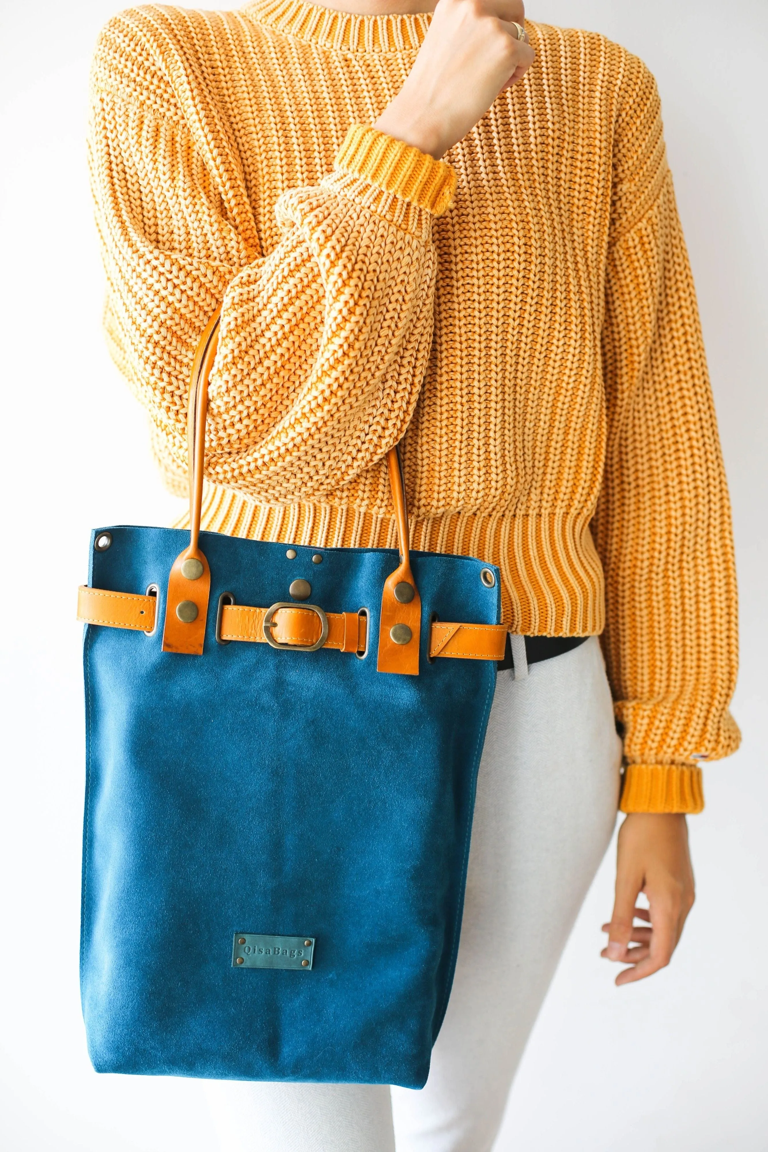 Blue Suede Backpack Purse - Handbag