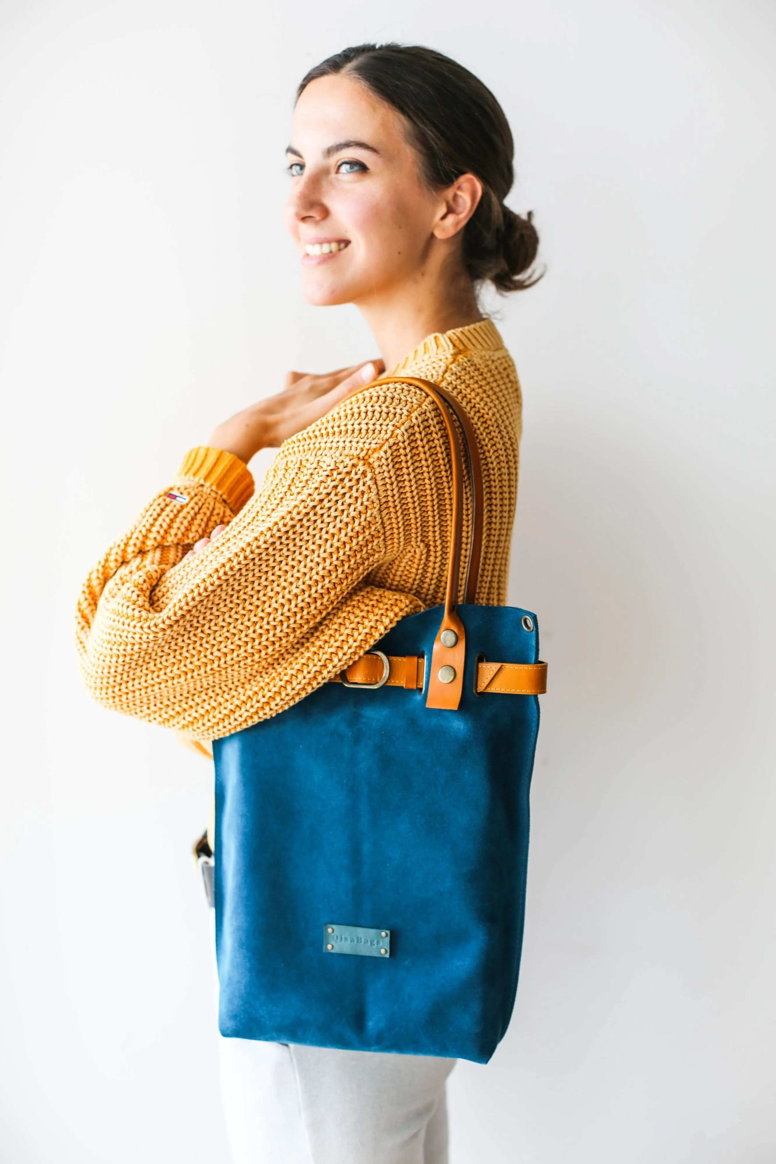 Blue Suede Backpack Purse - Handbag