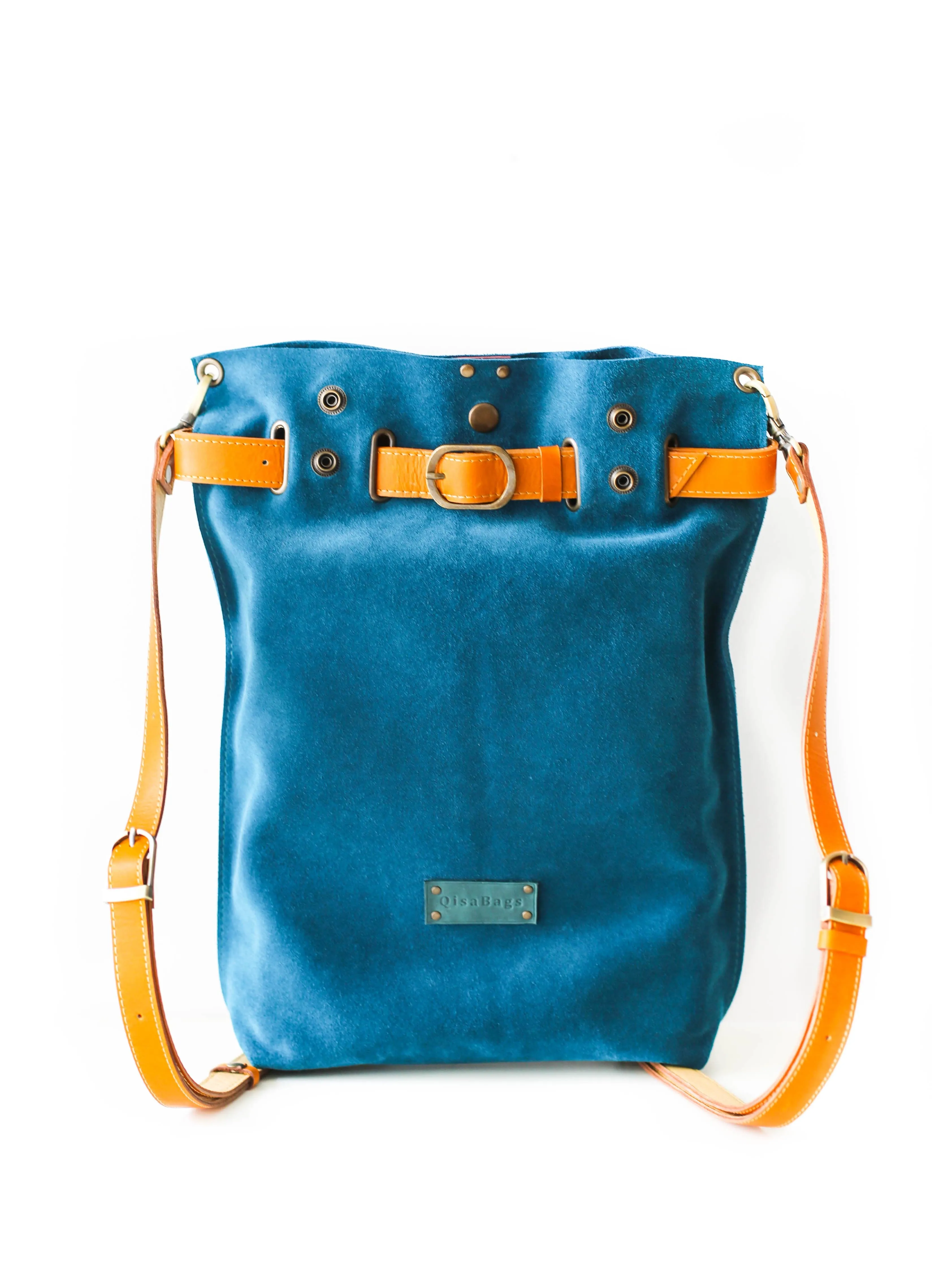 Blue Suede Backpack Purse - Handbag