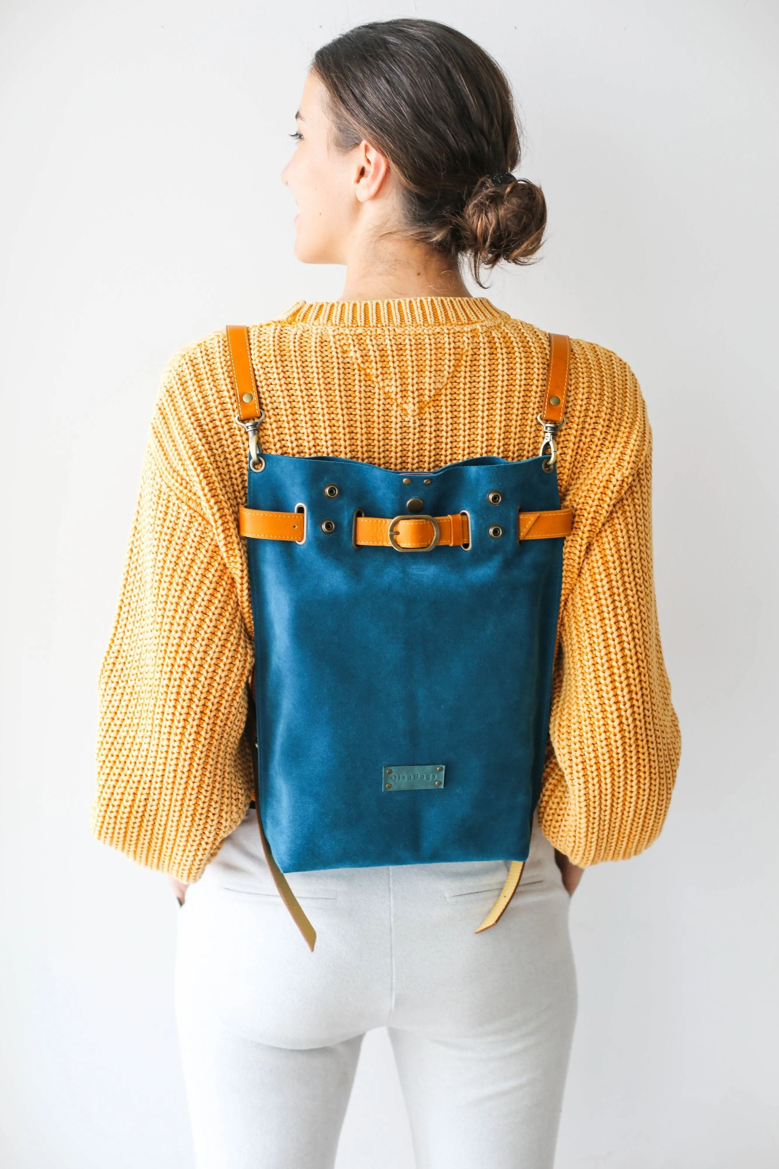 Blue Suede Backpack Purse - Handbag