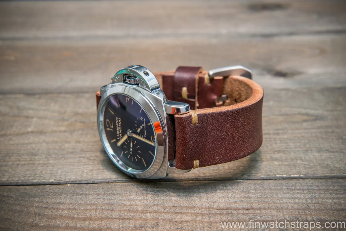 Bridle backs bull leather watch strap 5-6 mm thick, Dark Havana, handmade in Finland -  16-26mm