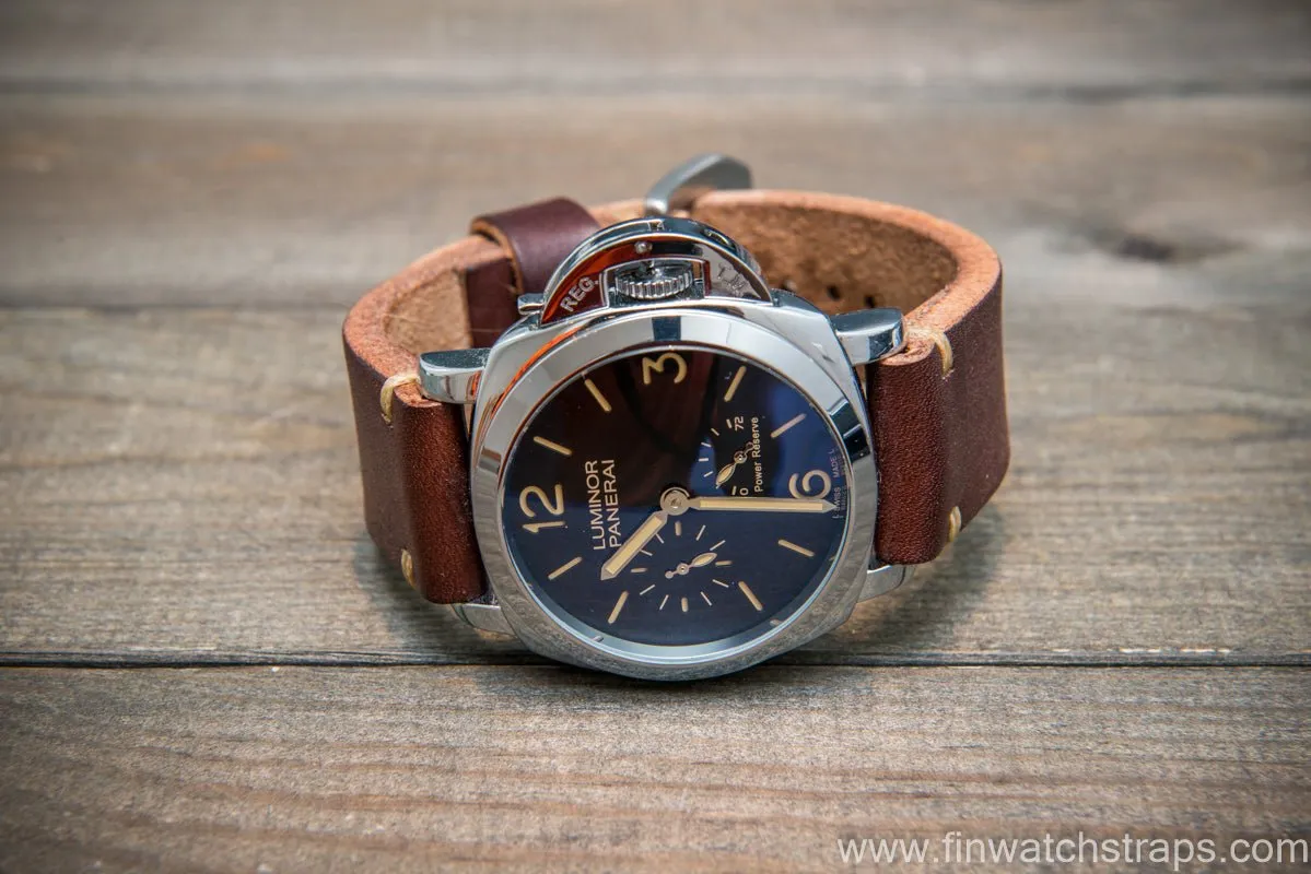 Bridle backs bull leather watch strap 5-6 mm thick, Dark Havana, handmade in Finland -  16-26mm