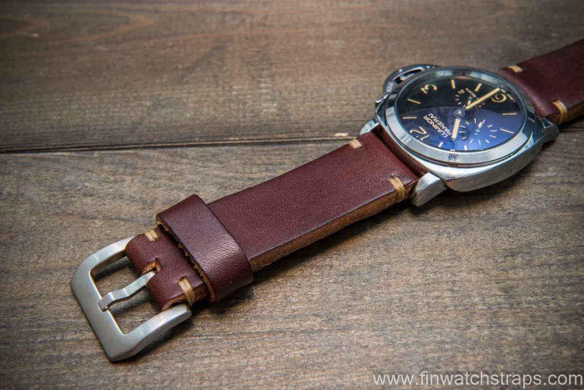 Bridle backs bull leather watch strap 5-6 mm thick, Dark Havana, handmade in Finland -  16-26mm