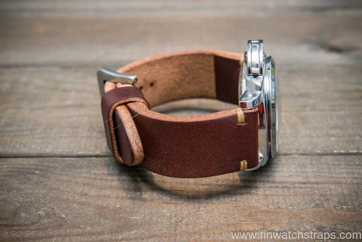 Bridle backs bull leather watch strap 5-6 mm thick, Dark Havana, handmade in Finland -  16-26mm