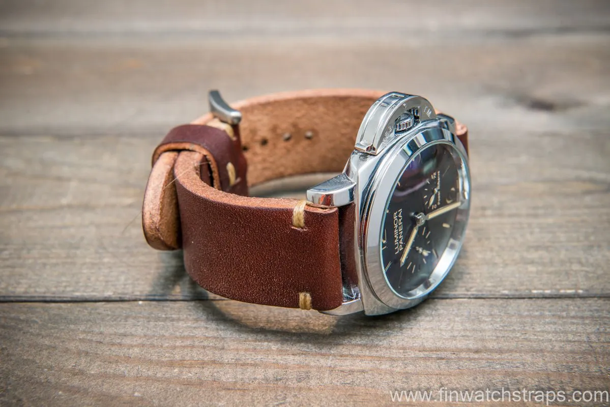 Bridle backs bull leather watch strap 5-6 mm thick, Dark Havana, handmade in Finland -  16-26mm