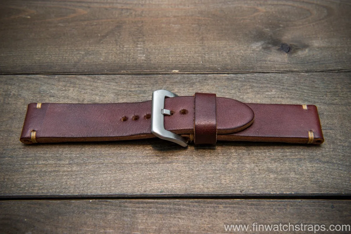 Bridle backs bull leather watch strap 5-6 mm thick, Dark Havana, handmade in Finland -  16-26mm