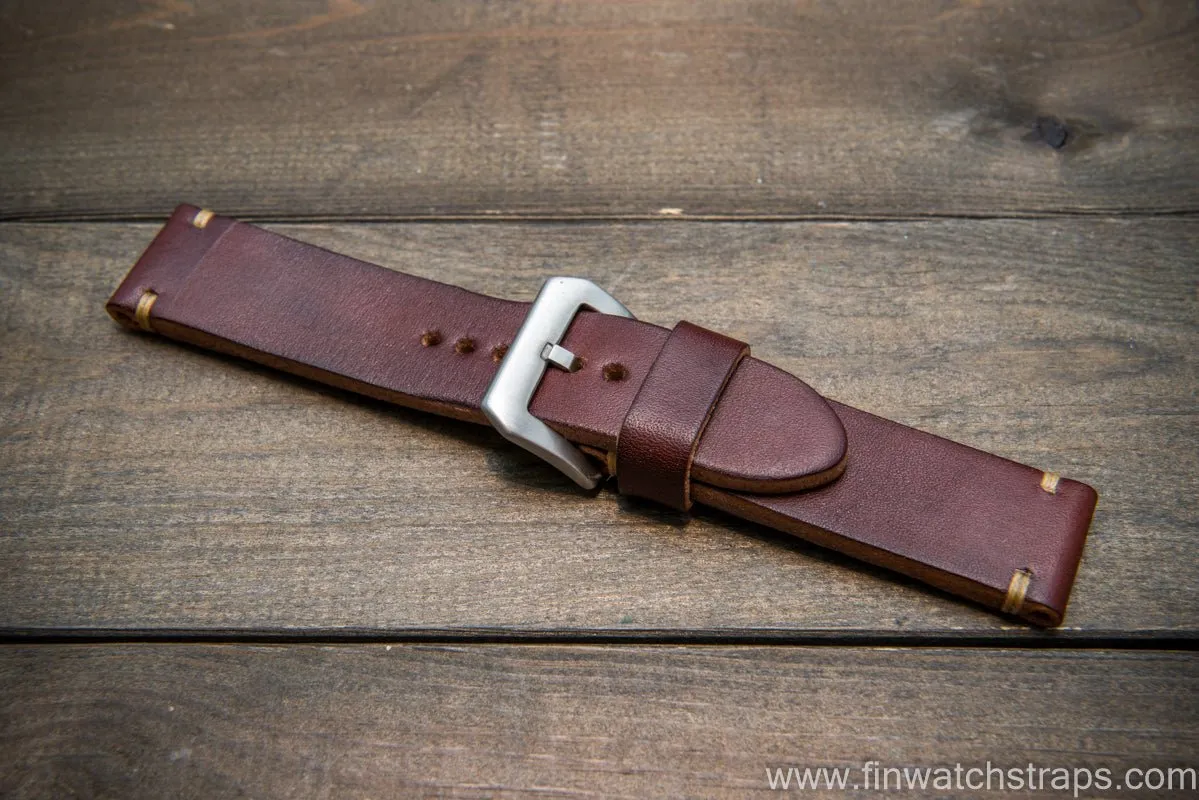 Bridle backs bull leather watch strap 5-6 mm thick, Dark Havana, handmade in Finland -  16-26mm