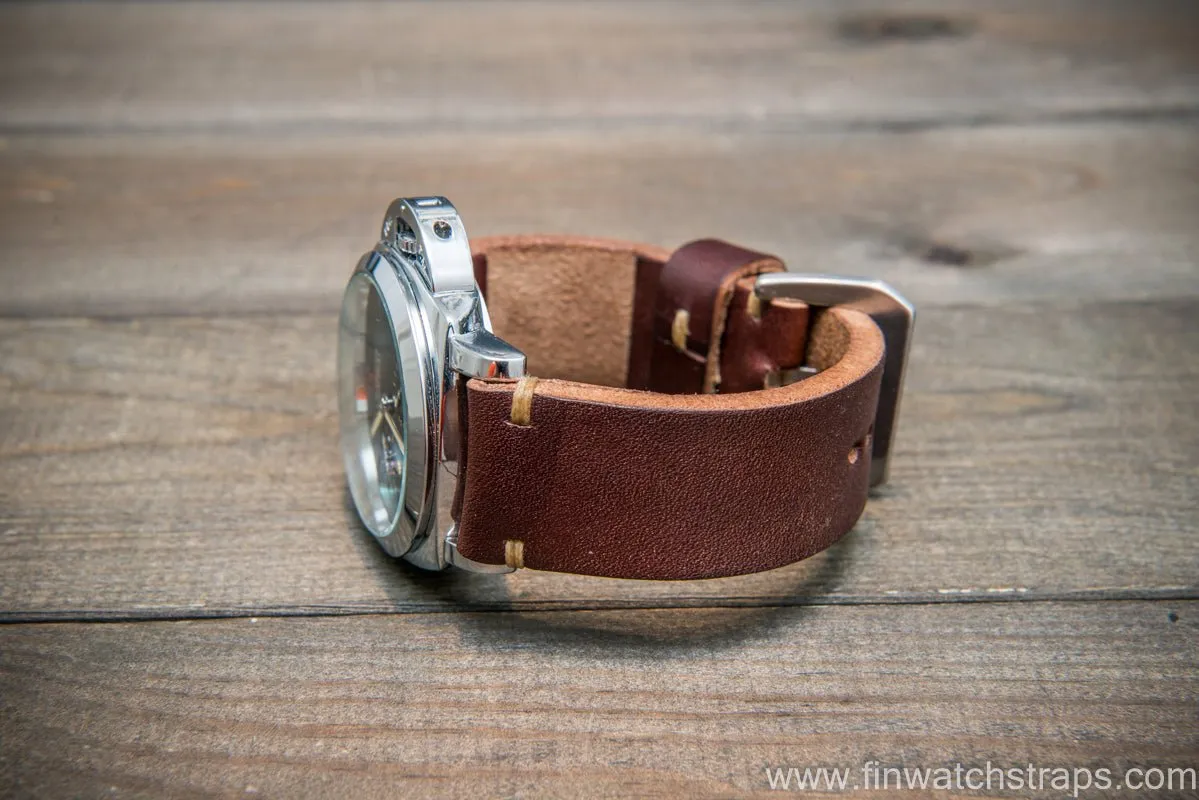 Bridle backs bull leather watch strap 5-6 mm thick, Dark Havana, handmade in Finland -  16-26mm