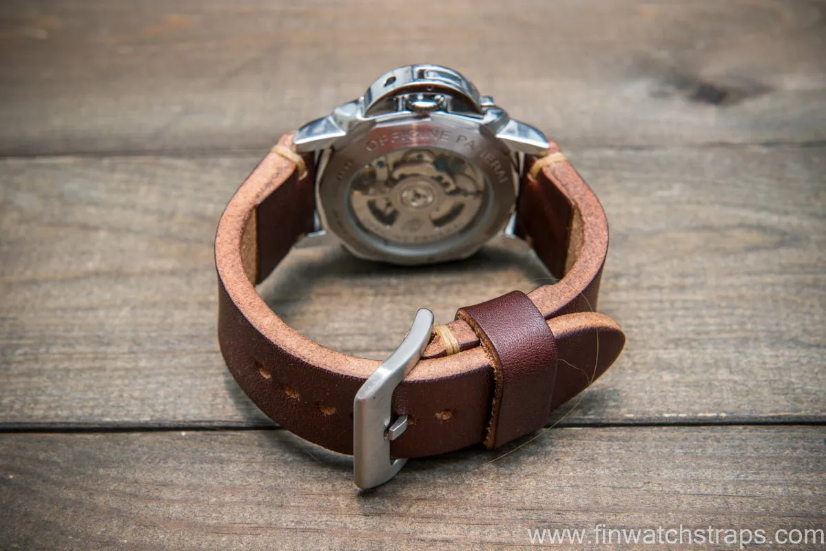 Bridle backs bull leather watch strap 5-6 mm thick, Dark Havana, handmade in Finland -  16-26mm