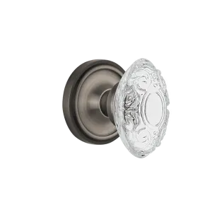 Classic Rosette with Crystal Victorian Knob in Antique Pewter