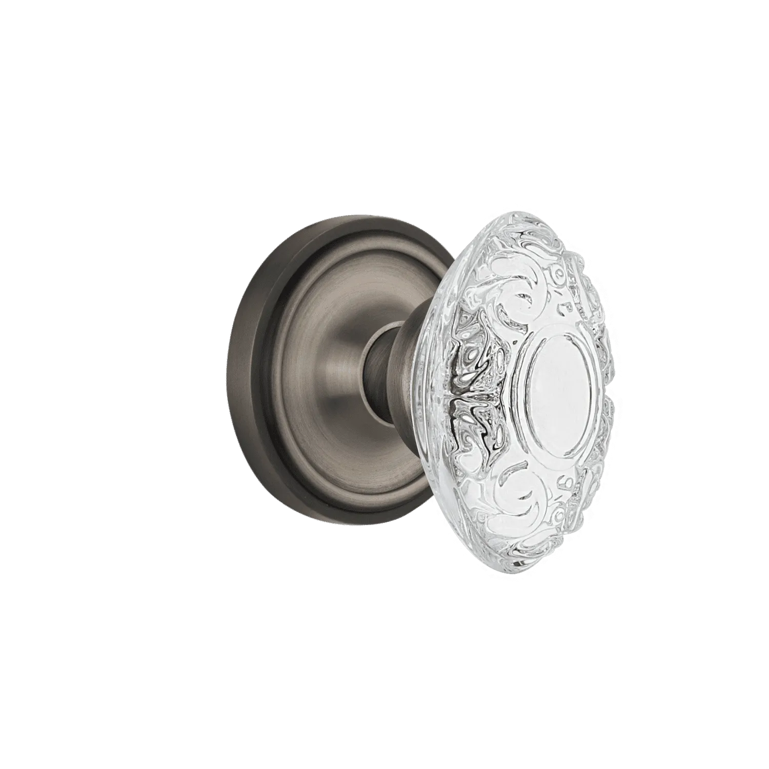 Classic Rosette with Crystal Victorian Knob in Antique Pewter