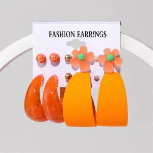 Colorful Big Hoop And Flower Set Hoop Earrings Set - Pair Of 6