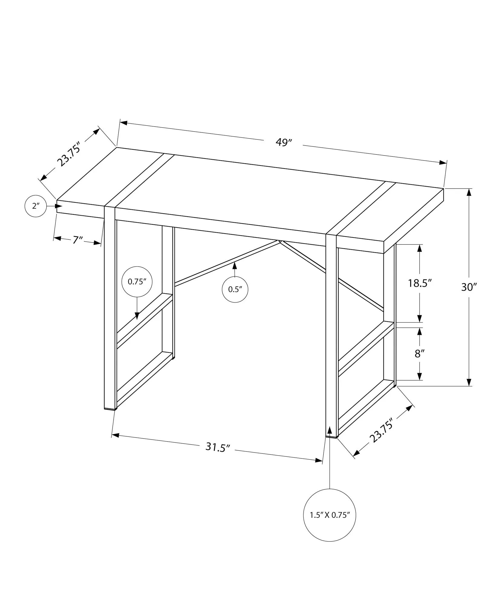 Computer Desk - 48"L / Grey Concrete-Look / Black Metal