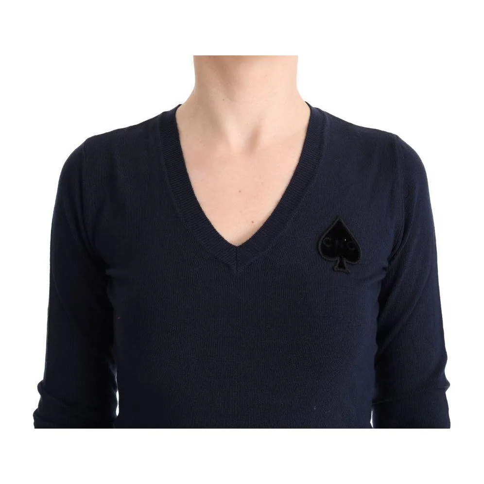 Costume National Elegant Blue V-Neck Sweater