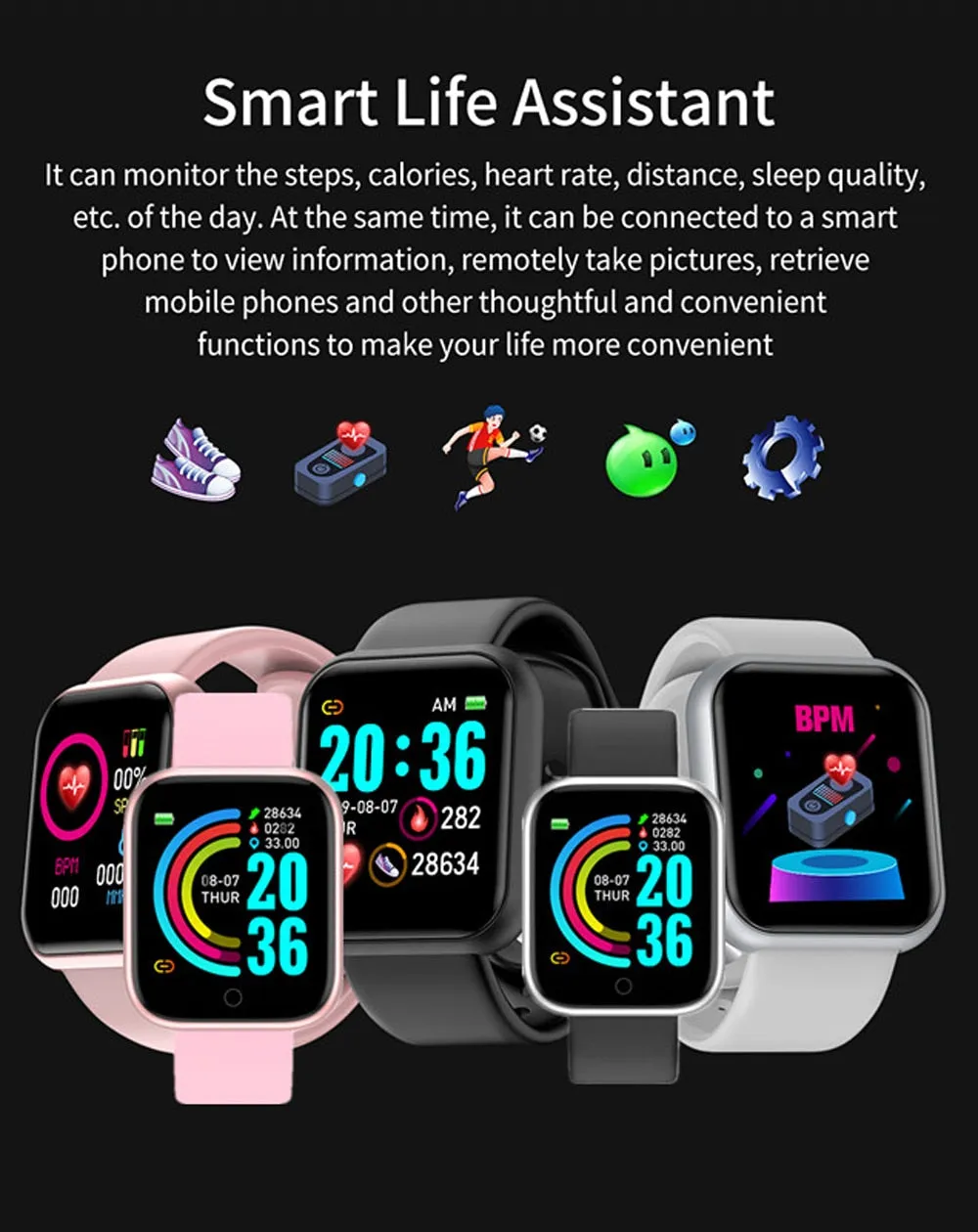 D20 Pro Smart Fitness Watch   One Replacement Strap