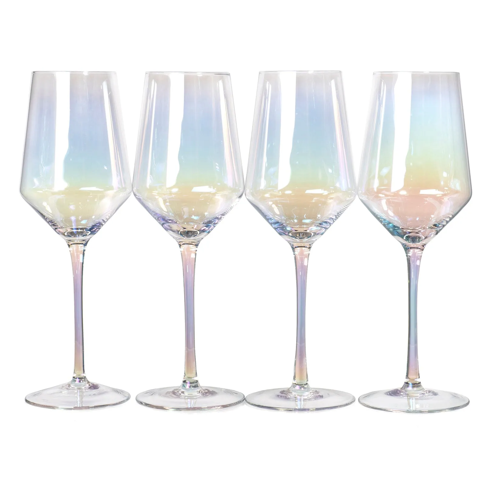 Deluxe Electroplated Long Stem Wine Glasses with Rainbow Effect, Set of 4 (16 fl oz)