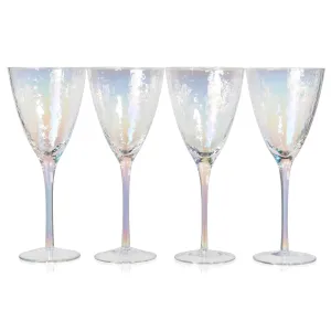 Deluxe Iridescent Long Stem Wine Glasses, Set of 4 (10 fl oz)