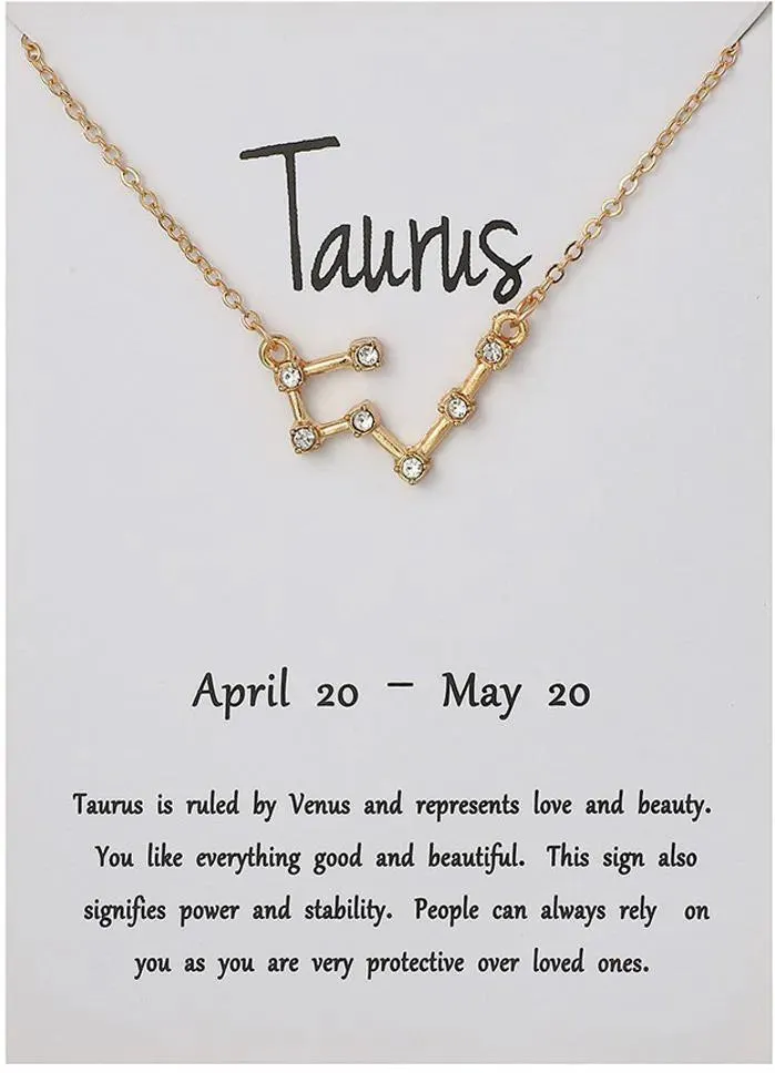 Desiny Jewels Gold Plated Rhinestone Decor Aries Horoscope Astrology Zodiac Card Necklace Alloy Necklace