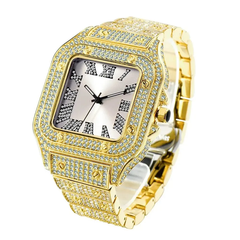 Diamond-Encrusted Square Watch