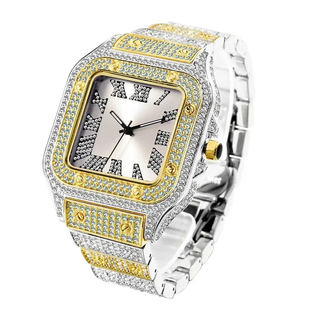 Diamond-Encrusted Square Watch