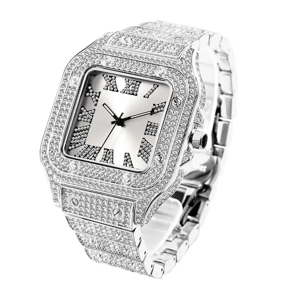 Diamond-Encrusted Square Watch