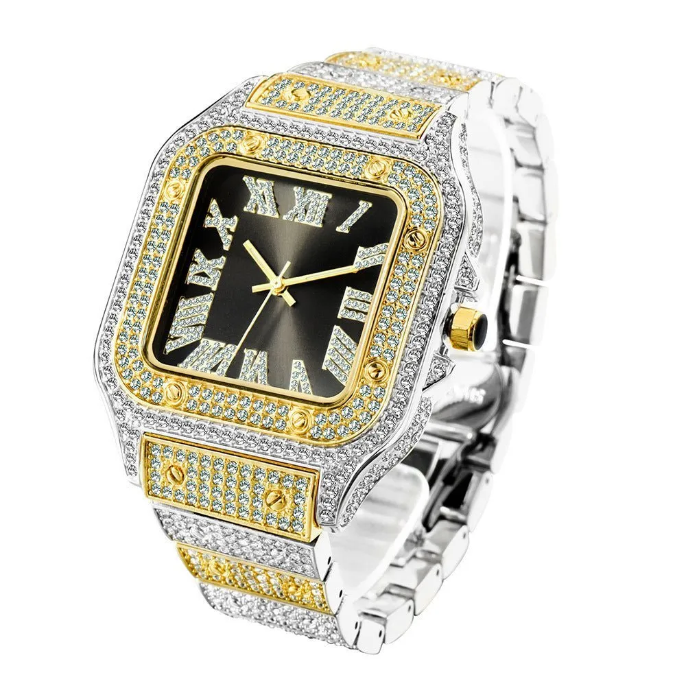 Diamond-Encrusted Square Watch