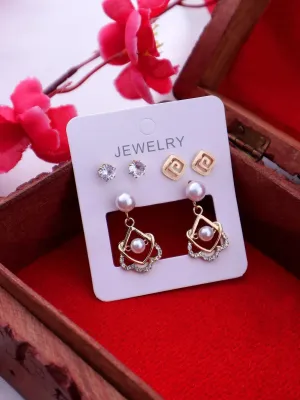 Exclusive Luxury Pearl Classic Korean Design Studs & Danglers Earrings - Pair Of 3