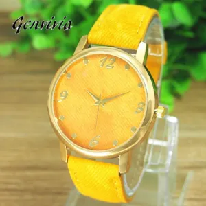 GENVIVIA  Casual Ladies Denim Cloth Wrist Watch For Women