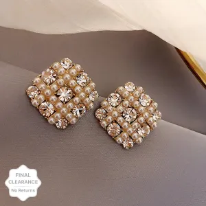 Gold Plated Korean Fashion Classic Pearl & Stone Decor Stud Earrings Cubic Zirconia Alloy Drops & Danglers, Hoop Earring, Stud Earring - Pair Of 1