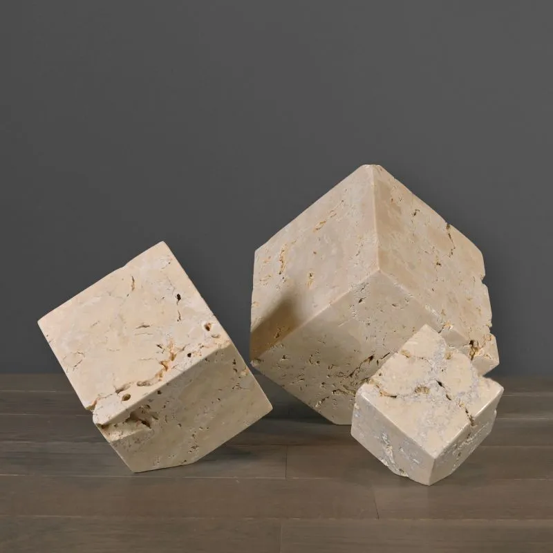 Hand Carved Travertine Blocks, Set of 3