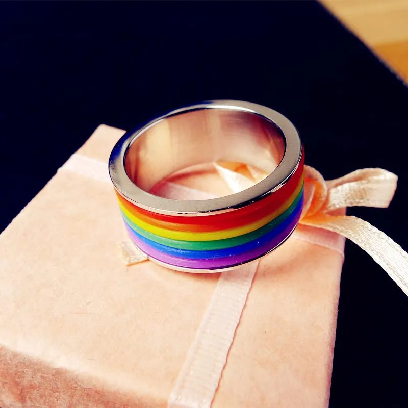 Inlaid Rainbow Flag Premium Steel Ring