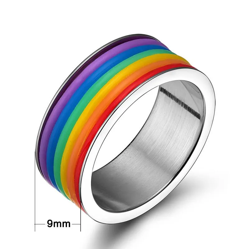 Inlaid Rainbow Flag Premium Steel Ring