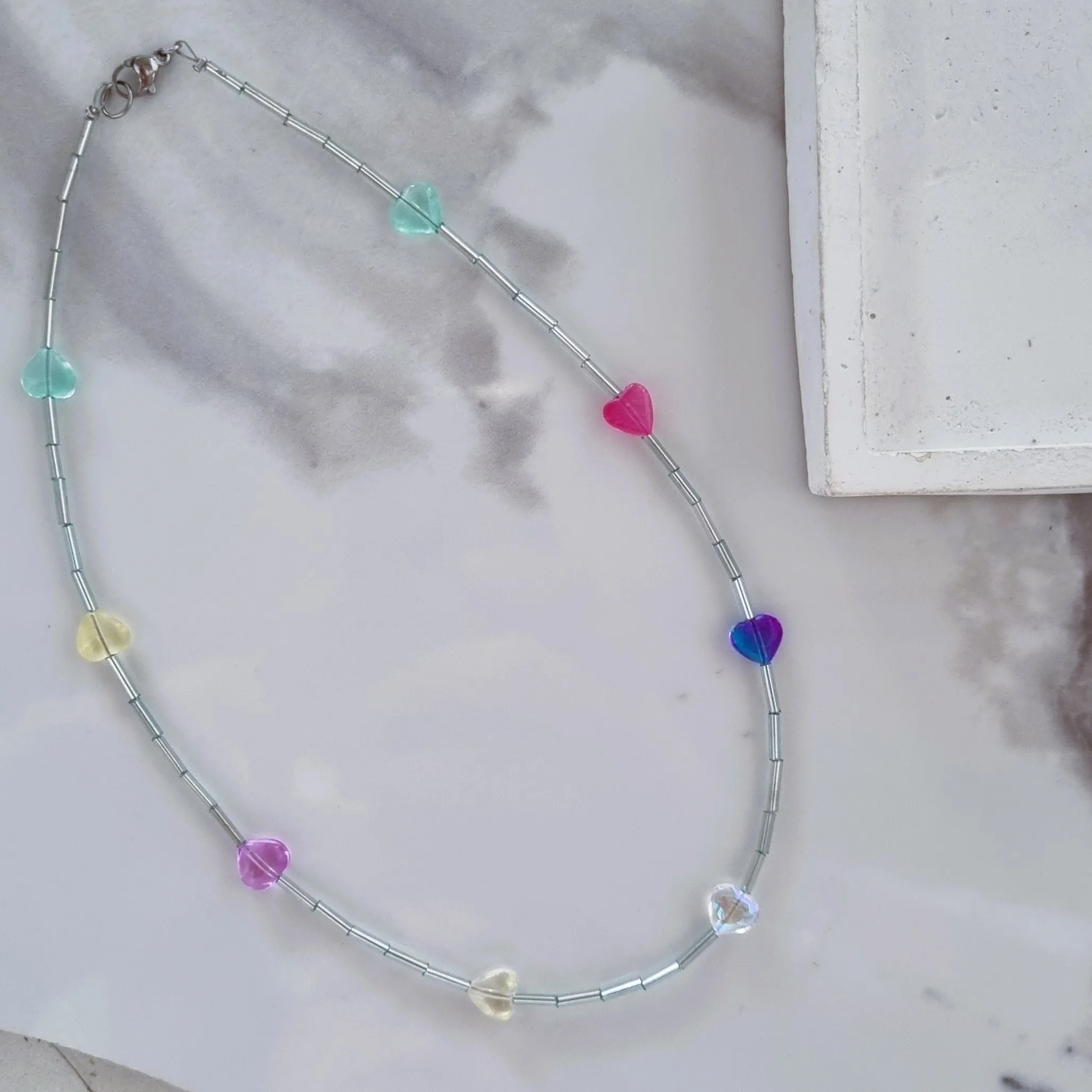 Iridescent hearts necklace