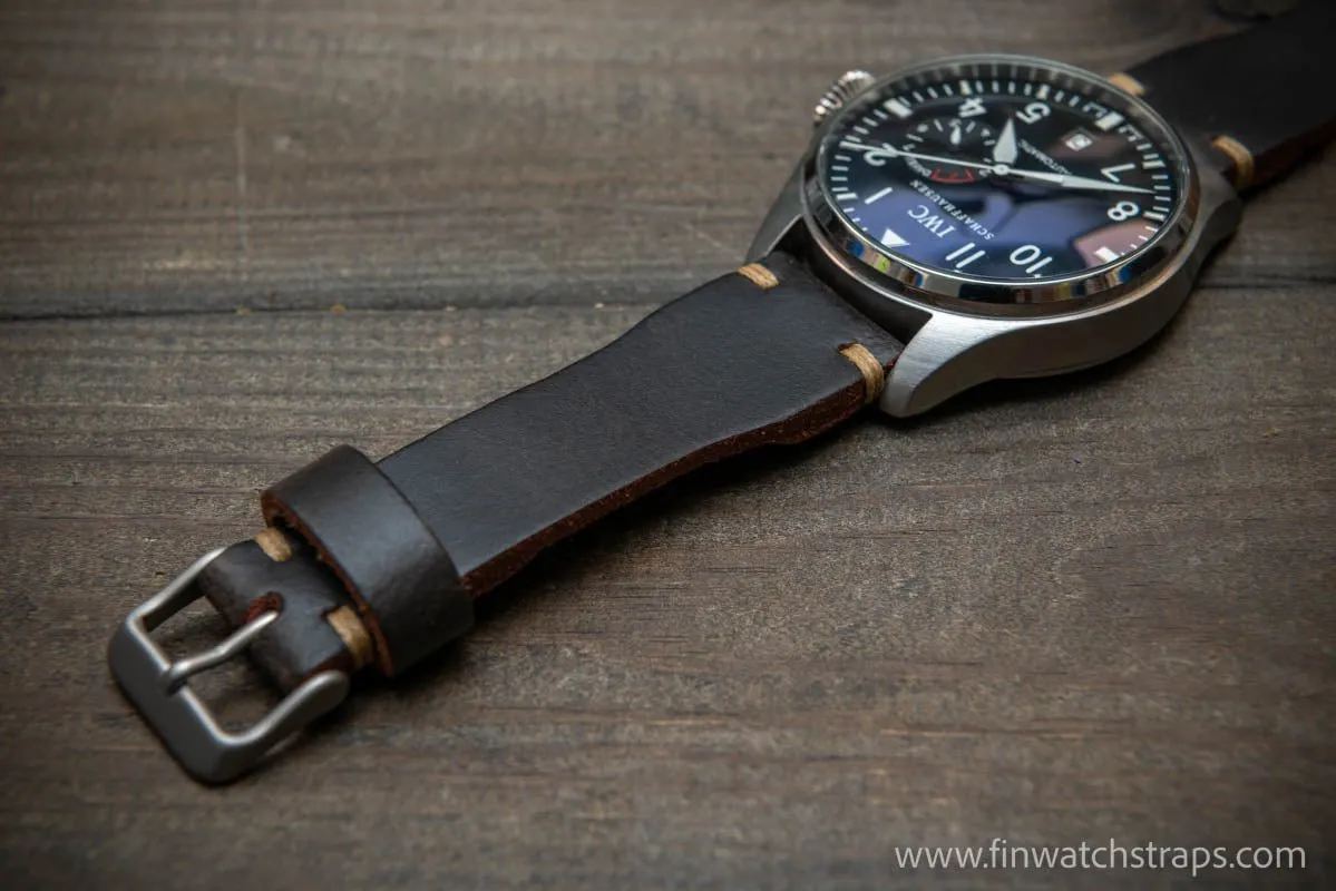 Leather watch strap 4 mm thick, Pilot model, handmade in Finland -19x16mm, 20x16mm, 21x18mm, 22x18mm, 23x20mm, 24x20mm.