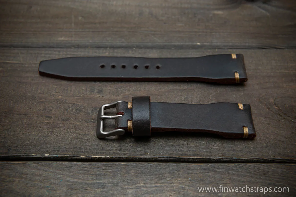 Leather watch strap 4 mm thick, Pilot model, handmade in Finland -19x16mm, 20x16mm, 21x18mm, 22x18mm, 23x20mm, 24x20mm.